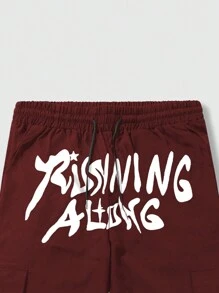 ROMWE MEN Street Life Men's Alphabet Print Cargo Pants - Red - View 5