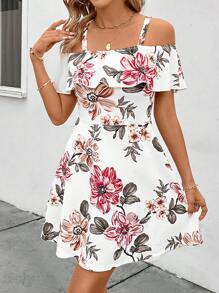 SHEIN Clasi Của phụ nữ In hoa Vai rỗng Đầm - Bụi hồng - Xem 4