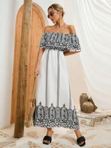 GENKIRA Printed Short Sleeve Off Shoulder Women's Dress - Multicolor - View 5