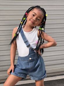 SHEIN Explorewe Young Girls' Summer Design Sense Casual Sleeveless Vest And Denim Shorts With Oblique Shoulder Strap Set - White - View 3