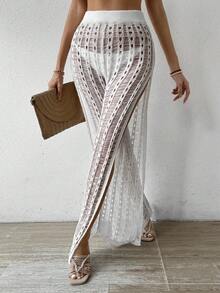 SHEIN Swim Women's Double Side Split Cover-Up Cover Up Skirt - White - View 6