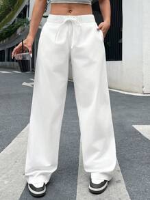 SHEIN EZwear Women's White Woven Pants - White - View 4