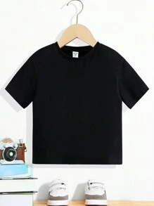 Young Boys' Casual Comfortable Fashionable Simple Soft Practical Street Style Personality Big Letter Print T-Shirt, Suitable For All Seasons