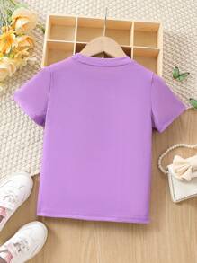 Young Girl Butterfly Printed Round Neck Short Sleeve T-Shirt
