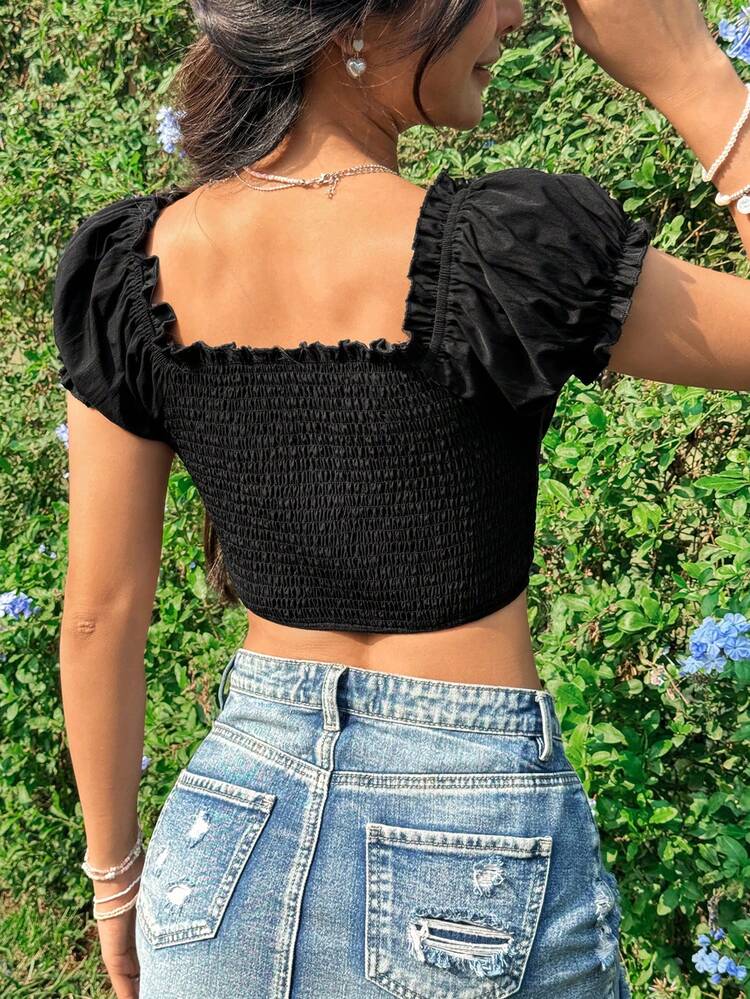 Women's Solid Color Cropped Shirt With Waist Tie