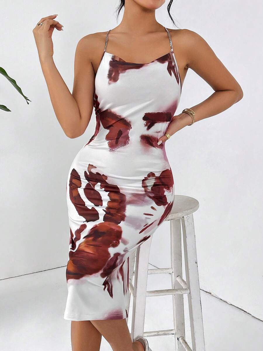 SHEIN Privé 十字背部搖鈴鏈子細節吊帶洋裝 - 彩色 - 查看 1