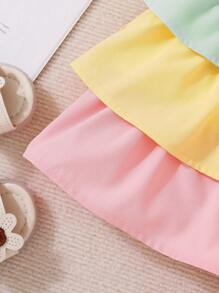 Baby Girl Spring Summer Casual Three-Color Dress Patchwork Cute All-Match Sleeveless Dress - Multicolor - View 4