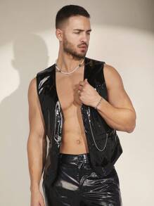 FeverCity Chaleco Casual Tejido De Un Solo Pecho Para Hombre