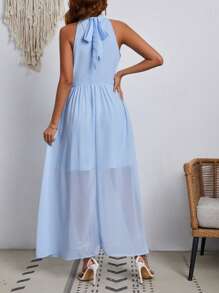 SHEIN VCAY Vestido De Cuello Halter Con Abertura Alta En Color Sólido Y Sexy Para Damas - Celeste - Ver 2