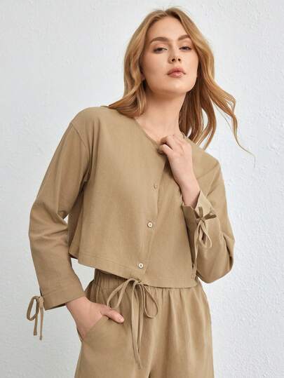 Ocili 女性下垂肩袖家居短款上衣