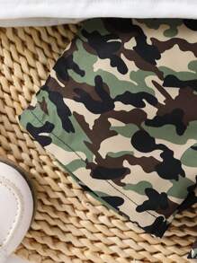 Conjunto De 2 Piezas Para Bebé Niña Con Blusa Estampada De Dibujos Animados Y Shorts De Camuflaje Estilo Callejero, Traje Casual Lindo Para Primavera/verano - Multicolor - Ver 6