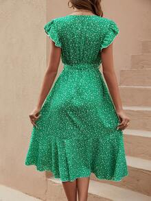 SHEIN VCAY Của phụ nữ In Váy quấn Với thắt lưng - màu xanh lá - Xem 2