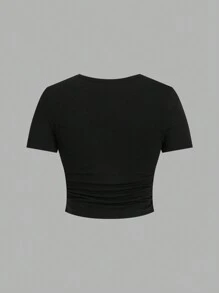 SHEIN Qutie 2pcs Set Casual Black & White Crew Neck Short Sleeve Fitted T-Shirts For Women, Summer