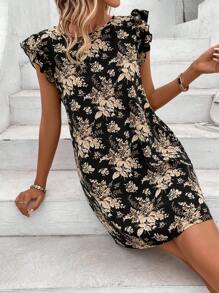 SHEIN LUNE Ladies' Floral Print Cap Sleeve A-Line Dress