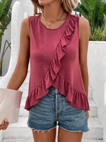 SHEIN LUNE 女性荷葉邊不對稱下擺背心 - 中紫紅色 - 查看 5