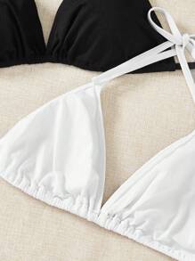 Swim SXY Plus Size Women's Halter Triangle Bikini Top 2pcs Set, Beach Outfit Bathing Suit Summer,Summer Beach