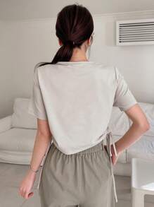 Dazy Designer 女士純色百褶t卹 - 杏色 - 查看 2