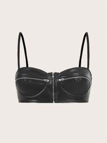 SHEIN ICON Going Out Tops Faux Leather Black Crop Top With Multiple Zippers - Black - View 1