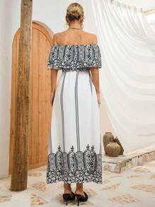 GENKIRA Printed Short Sleeve Off Shoulder Women's Dress - Multicolor - View 2