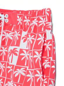 Surfspeed Men's Palm Tree Print Drawstring Waist Beach Shorts - Red - View 5