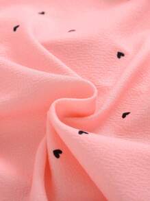 SHEIN 預青少女圓領優雅泡泡短袖t恤,心形印花設計 - 藕粉色 - 查看 4