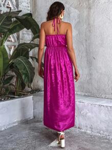 SHEIN Clasi Vestido De Mujer Con Cuello Halter Y Aberturas Laterales - Negro - Ver 2