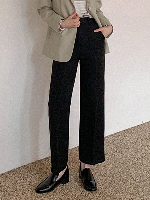 DAZY Women's Plain Pocket Straight Leg Loose Fit Business Casual Trousers,Women Dress Pants Fall/Winter