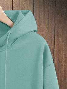 RueChic Men'S Letter Printed Fleece Hoodie With Drawstring - Mint Green - View 4