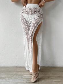 SHEIN Swim Women's Double Side Split Cover-Up Cover Up Skirt - White - View 5