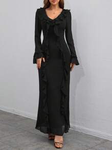 Firerie Romantic Ruffled Edge Long Sleeve Dress