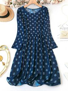 EMERY ROSE 波點印花加大尺碼休閒圓領連衣裙 - 藏蓝色 - 查看 1