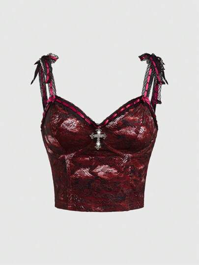 Goth Leopard Print Vines & Lace Camisole For Summer