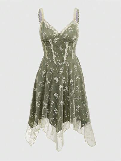 Fairycore Women'S Butterfly Lace Asymmetrical Hem Dress