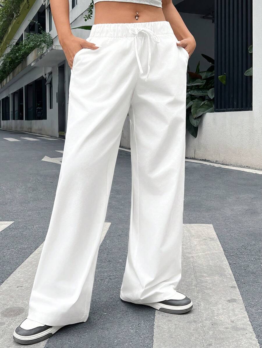 SHEIN EZwear Women's White Woven Pants - White - View 1