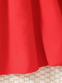 SHEIN Vestido de manga abullonada estilo chino para niña con botones de estilo tradicional - Rojo - Ver 4