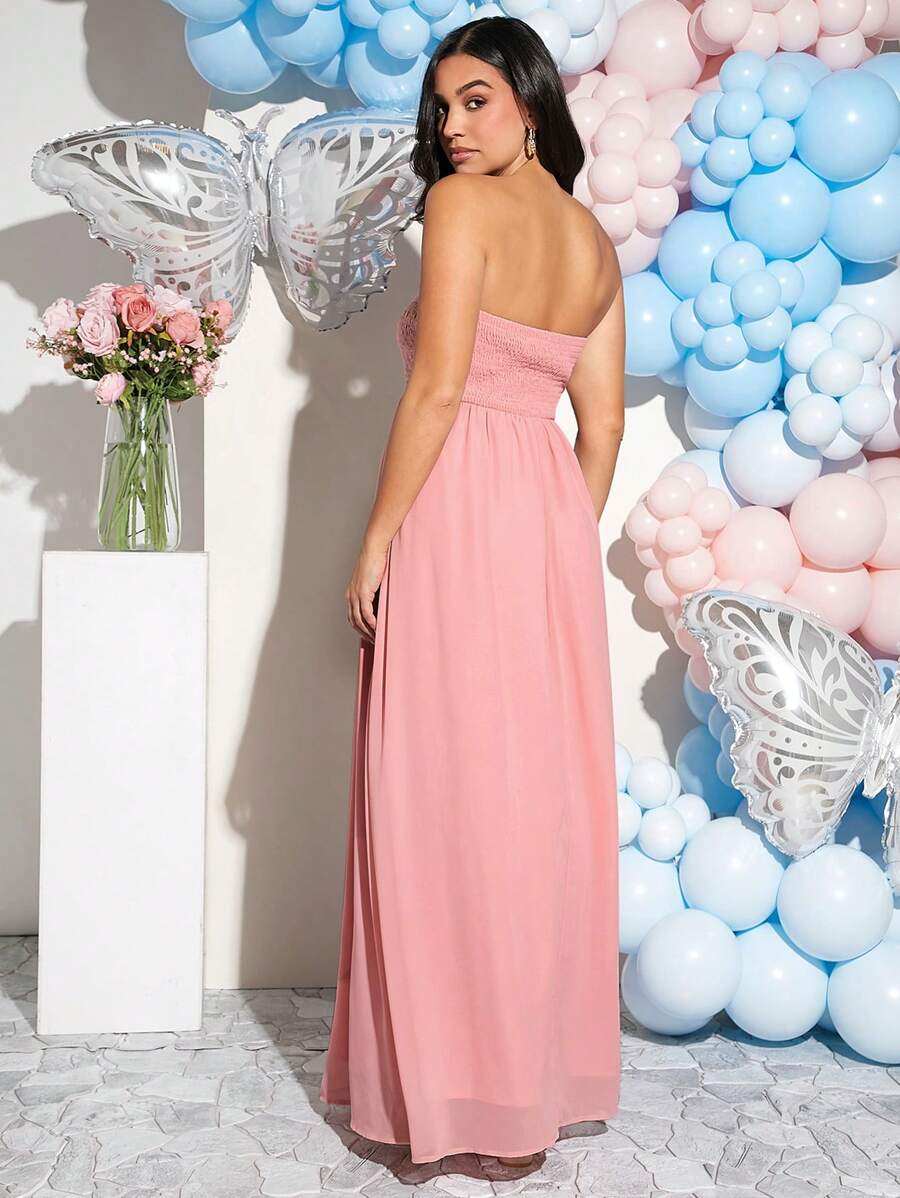 SHEIN Loomaby Gender Reveal Dress Elegant Maternity Party Long Dress