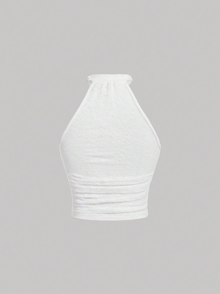 Women's Pleated Halter Neck Top With 3d Flower Decoration