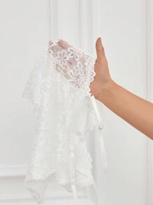 SHEIN Bộ đồ ngủ ren màu trơn dành cho nữ kèm quần chắp vá ren nhiều màu Bộ đồ ngủ dành cho nữ - Hồng - Xem 7