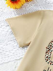 Cô gái Tween Tim & In thư Áo thun - Màu Khaki - Xem 3