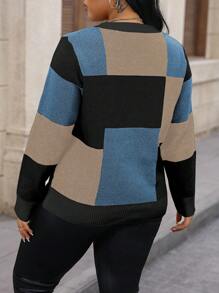 Calvaya 大尺碼女士拼色圓領毛衣 - 彩色 - 查看 2