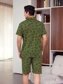 男士全印花睡衣套裝 - 墨綠色 - 查看 2
