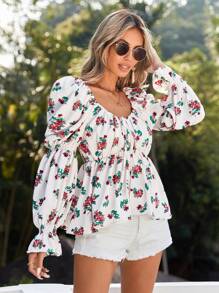 GENKIRA 小碎花印花长袖衬衫 - 彩色 - 查看 4