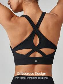 GLOWMODE Featherfit™-geripptes Flexibles Sport-bh Mit Herzförmigen, Gekreuzten Ausschnitten, Leichter Unterstützung Für Yoga Und Studio Mit Geringem Einfluss