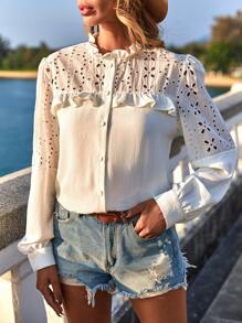 RueChic White Embroidery Shirt - White - View 5