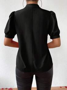 SHEIN Clasi Của phụ nữ Phong cách Trung Quốc Ống tay áo Có nút Áo sơ mi - màu đen - Xem 2