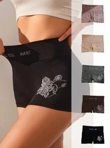 Boxer Con Estampado De Letras Y Flores Para Mujer (conjunto De 5 Piezas) - Multicolor - Ver 1