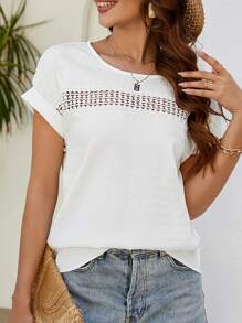 SHEIN Clasi Của phụ nữ Vá lại Ren Ngắn tay - trắng - Xem 6