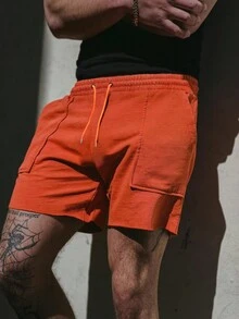 Manfinity LEGND Men's Solid Color Drawstring Shorts - Orange - View 5