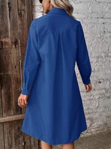SHEIN LUNE Ladies' Solid Color Button-Front Shirt Dress - Blue - View 2