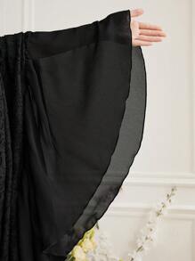 Modelyn 大码女式拼色圆领短袖阿拉伯服装长款晚礼服 - 黑色 - 查看 8